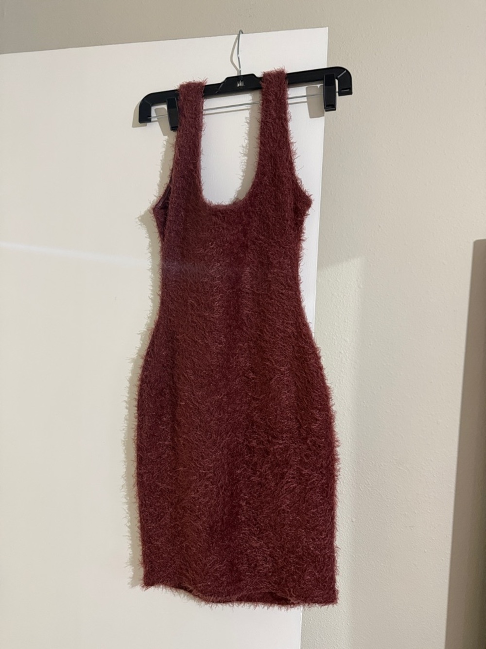 Windsor Fuzzy Bodycon Tank Dress in Burgundy